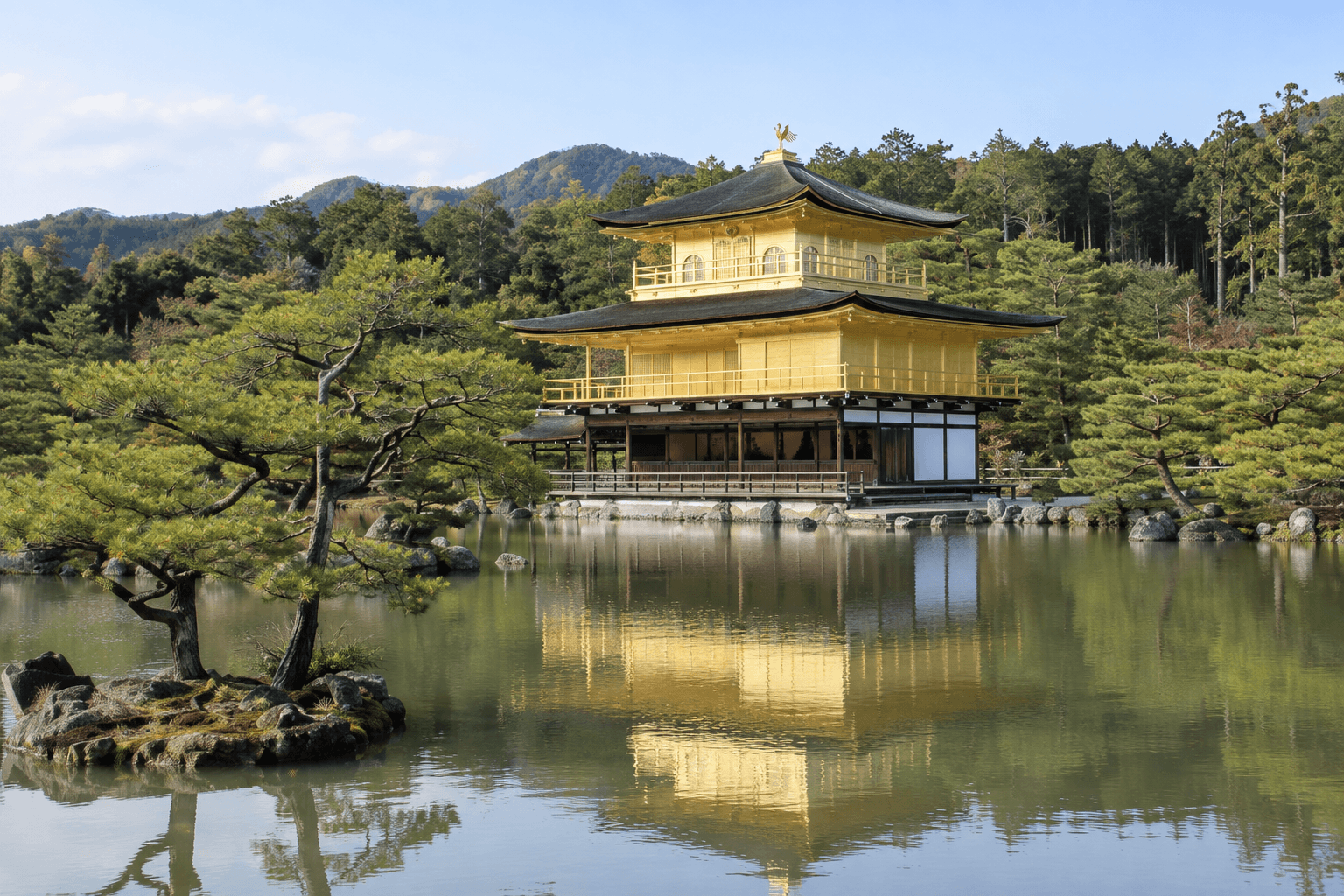 Kyoto · Golden Pavilion · AI destination illustration · not a photograph